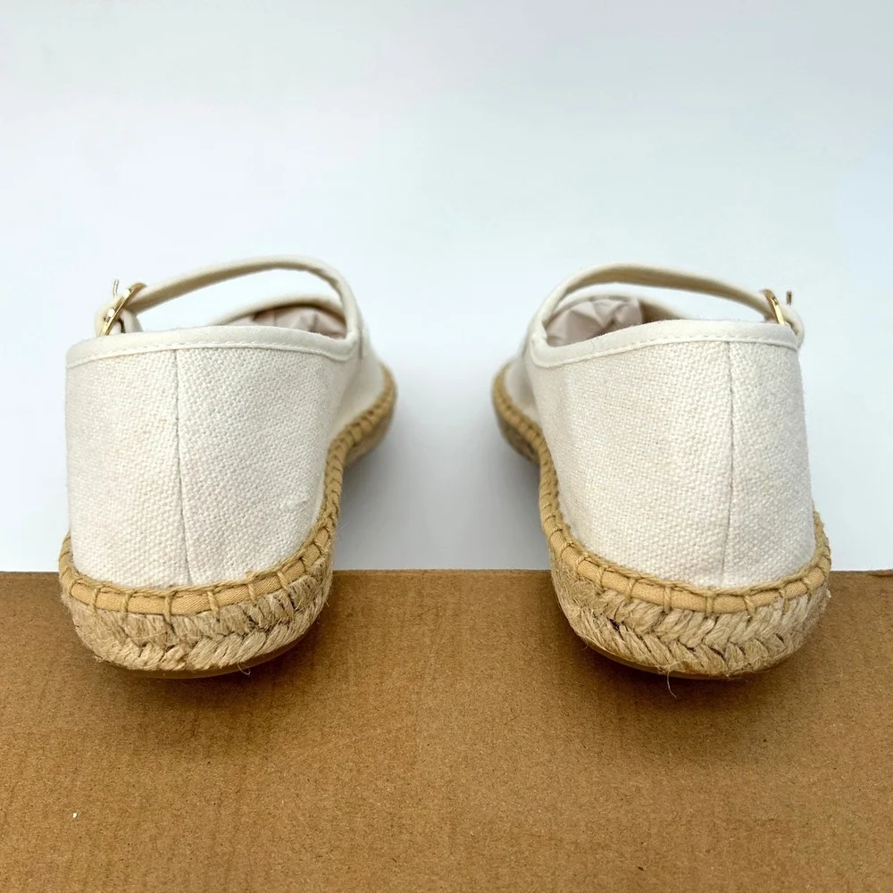 Soludos Mary Jane Espadrilles Womens Size 7-7.5 White Organic Cotton Flats NEW